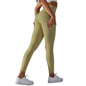 Pantalon de Yoga à motif solide taille haute pour femmes sensation de peau nue Leggings d'entraînement élastique hanche ascenseur entraînement Fitness vêtements de sport - Product Image 6