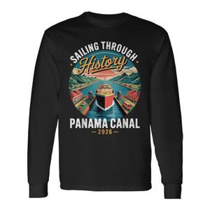 T-shirt a maniche lunghe promozionale stile vintage 2026: Navigazione retrò sul Canale di Panama - Product Image 1