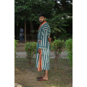 Men's Long Striped Reversible Kimono <b>Robe</b> Breathable Lightweight Cotton Boho Home Wear Pockets One Size for <b>Beach</b> Home - Product Image 5