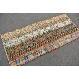 พรม2.6x5.7ft ตุรกีโบราณสีเบจสีฟ้าแบบดั้งเดิมงานปะผ้าขนแกะรูปสี่เหลี่ยมผืนผ้าลายทางสำหรับห้องนั่งเล่นพรมลาเท็กซ์ - Product Image 2