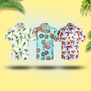 Wholesale custom logo print button <b>up</b> resort cotton casual vocation <b>boy</b> hawaiian beach t shirts for mens plus size - Product Image 5