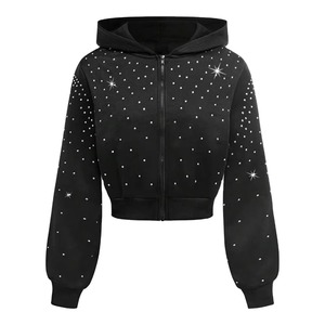 Crystal Detailed Rhinestone <b>Hoodie</b> Unisex <b>Fleece</b> Pullover 100% Cotton Winter Fashion Streetwear Bulk Wholesale Supply - Product Image 1