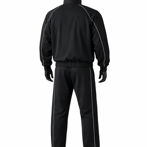 Men’s Black Training Tracksuit Set <b>Zip</b> <b>Up</b> <b>Jacket</b> & Pants Contrast Piping Nylon Tracksuit Uniform Custom Logo OEM Wholesale - Product Image 2