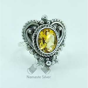 925 Sterling Silver Natural Citrine Oval <b>Ring</b> Handmade Heart Shape <b>Statement</b> Women's Gemstone Jewelry 18K Plating Gift for Her - Product Image 3