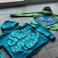 Produsen Grosir Hoodie Crop Tanpa Tali, Pinggiran Raw Hem, Custom Puff Printing OEM CUSTOM Hoodie Pria