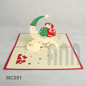 ANN HADICRAFT MC051 Santa Moon 3D Laser Cut <b>Paper</b> Greeting Cards Custom Offset Printed <b>Handmade</b> Vietnam Christmas Birthday Angel - Product Image 4