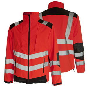 Chaqueta de Trabajo Reflectante de Alta Visibilidad para Hombre, Uniforme de Seguridad Rojo de Poliéster con Rayas y Detalles Negros - Product Image 3