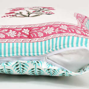 Funda de cojín de algodón hecha a mano con estampado de bloques de Rajasthani Motivos Rosa turquesa Juego de 5 piezas - Product Image 6