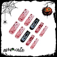 HYC-YY-649 Faux Ongles à Presser Halloween Crâne Sanglant Gothique Réutilisables Couverture Complète Design Horreur 24 Pièces