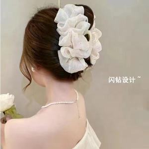 Pince à bulles élégante, blanche et noble en <span class=keywords><strong>gaze</strong></span> nuage haut de gamme, coiffe de princesse avec nœud papillon, pince à requin - Product Image 2