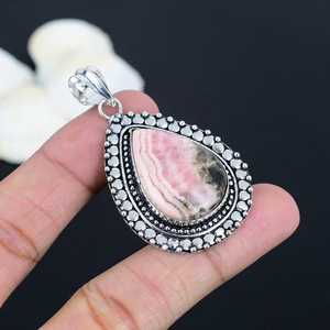 Colgante de Rodocrosita Natural en Plata de Ley Chapada en Platino, Certificado por IGI, Joyería de Piedras Preciosas Hecha a Mano, Elegante Regalo para Mujer - Product Image 6