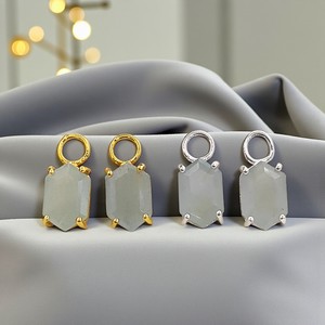 12x8mm aguamarina hexágono forma plata esterlina chapado en oro punta conjunto colgante venta al por mayor joyería a granel aguamarina hexágono encanto - Product Image 1