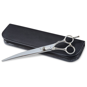 Tijera de aseo para mascotas de acero inoxidable, hoja curva de 7,5 ", pulido de espejo, tornillo ajustable y reposapiés con Funda de cuero con cremallera - Product Image 2