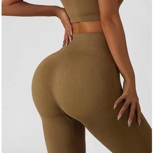 Mallas de Yoga sin costuras de alta calidad para mujer, Cintura elástica de Color sólido, ecológicas, transpirables, colores personalizados para gimnasio y Yoga - Product Image 5