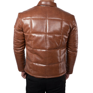 Veste en cuir matelassée d'hiver pour homme, noire, décontractée, chaude, veste en cuir personnalisée, fournisseur OEM - Product Image 2