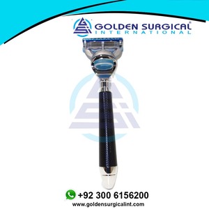 มีดโกนหนวดแบบสองคม Beauty พร้อมหัวโกน 5 ชั้น สำหรับผู้ชาย ชุดโกนหนวดแบบเปียกสไตล์วินเทจ ด้ามจับลายเพชรสีน้ำเงิน - Product Image 6