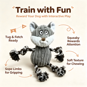 Giocattolo per Cani a Forma di <span class=keywords><strong>Lupo</strong></span> in Peluche, con Estremità in Corda per Tiro alla Fune, Gioco Interattivo da Masticare per Addestramento e Pulizia dei Denti per Cani di Piccola e Media Taglia - Product Image 5