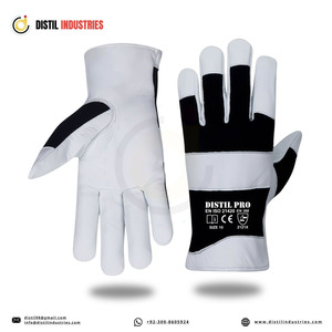 Gants de travail en cuir de chèvre assemblé avec dos en tissu coton interlock respirant, gants de conduite en cuir confortables pour la sécurité des mains - Product Image 6