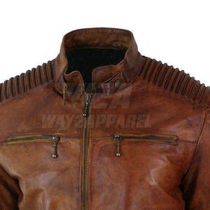 Chaqueta de moto de cuero genuino al mejor precio para hombre, chaqueta de moto de hombre teñida lisa en línea - Product Image 4