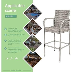 Ensemble de 2 tabourets de bar en osier avec repose-pieds et accoudoir Mobilier de patio intérieur/extérieur pour piscine de jardin Tabourets de bar durables pour patio - Product Image 3