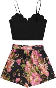 Conjunto de 2 piezas para mujer, informal, de verano, con estampado de letras, top corto y pantalones cortos, conjunto de dos piezas. - Product Image 2