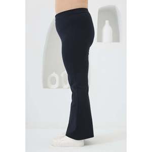 Collants évasés espagnols en tricot d'hiver pour femmes grandes tailles RMG, leggings confortables en mélange de rayonne et de polyester bleu marine - Product Image 2