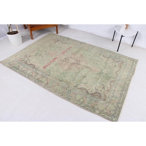 0.4x6.9 ft Turkish Rug, Vintage <b>Runner</b> Rug, <b>Green</b> Brown Floral Wool Rug - Product Image 2