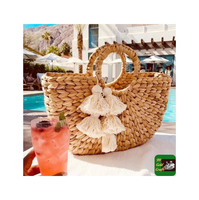 Sacs tendance en jacinthe d'eau, style bohème traditionnel, sac de voyage en paille de jonc de mer pour l'été, avec cordon en soie et logo personnalisé