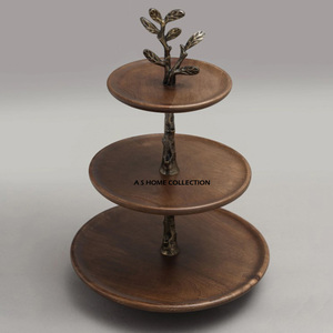 Support à gâteau en bois de couleur marron design, cuisine et pâtisserie, 3 étages, forme ronde, grand format - Product Image 1