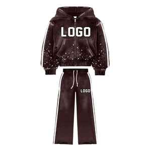 Ensemble de pantalons de survêtement et survêtements délavés à l'acide, poids lourd 100% coton, prix de gros - Product Image 2