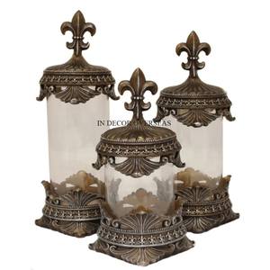 Color y logotipo personalizados disponibles Juego de 3 flores de metal chapadas en oro Base de diseñador y tapa superior para suministros de recipientes de vidrio transparente - Product Image 5