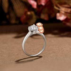 Jeulia Hug Me Capybara <b>Ring</b>-round Cut Sterling Silver 18K Plated <b>Adjustable</b> <b>Ring</b> - Product Image 5