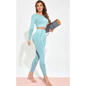 Ensemble de vêtements de sport imprimé XL pour femmes à manches longues Fitness Gym Leggings nouveau sans couture XXL taille respirant Yoga costume 2 pièces entraînement Gym - Product Image 1