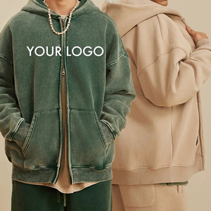 Sweat à capuche 100% coton lavé à l'acide pour hommes, veste Streetwear avec logo personnalisé, sweats à capuche avec fermeture éclair pour hommes - Product Image 5