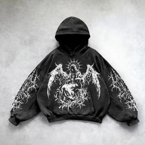 Breathable Winter Vintage Punk Solid Color Printed Men Casual <b>Hoodie</b> American <b>Gothic</b> Fashion Couple Casual <b>Hoodie</b> Sweatshirt - Product Image 5