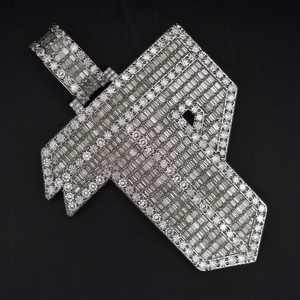 Joyería Hiphop de Plata 925, Colgante Personalizado de Moissanita con Corte Esmeralda, Chapado en Rodio, Estilo Iced Out para Hombre - Product Image 2