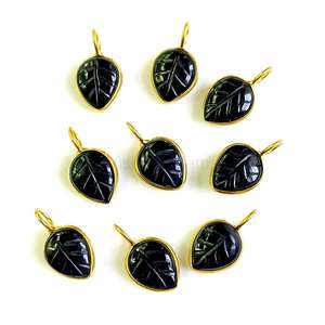Onyx noir naturel 925 feuille d'argent pendentif pierre en vrac sculpté feuille breloques pour bijoux en gros pierres précieuses feuilles sculptures en vrac - Product Image 6