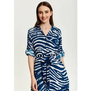 Vestido Midi de gasa azul marino para mujer de alta calidad con estampado de cebra nueva moda de manga corta informal para fiestas de Primavera al mejor precio - Product Image 5