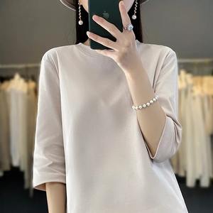 T-shirt en coton à manches courtes et col rond pour femme, manches courtes, ample, 2024 coton, printemps et été 100% - Product Image 6