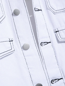 Chaquetas de mezclilla de color claro para hombre con logotipo personalizado tejido de ganchillo mangas completas servicio OEM último diseño - Product Image 4