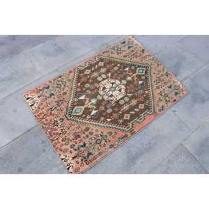 Vintage Turkish Rug, 2.3x3.2 ft Small Rug, <b>Brown</b> Blue Patchwork Rug - Product Image 3