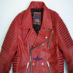 High Quality Sheepskin <b>Red</b> Leather Moto <b>Jacket</b> Men Streetwear Stylish Comfortable Durable Outerwear OEM Custom Wholesale Supply - Product Image 1