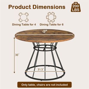 Brand New 47\" Brown Round Dining <b>Table</b> for 4-6 People Assembled and Extendable with Hourglass Metal Base and Curved Tabletop - Product Image 2