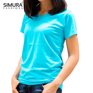 T-shirt réutilisable pour femme en coton biologique 100% de haute qualité, col en V, manches courtes, coupe régulière, grande taille, crop top écologique - Product Image 5
