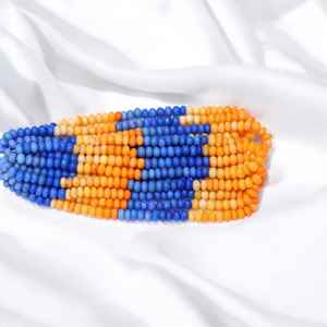 ลูกปัดอัญมณีสีฟ้าสีส้มเงาโอปอลแบบเรียบเส้นพลอยหลวม7มม. ถึง10มม. สำหรับทำเครื่องประดับอินเดียขายส่ง - Product Image 2