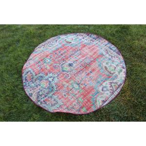 Alfombra de 4.7x4.7 pies, Alfombra Turca Vintage, Alfombra a Rayas Rojas y Azules - Product Image 3