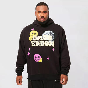 <b>Men's</b> Oversized Hooded Sweatshirt Cartoon Print Streetwear <b>Black</b> Cotton French Terry Regular Fit Front Logo Autumn Style - Product Image 6