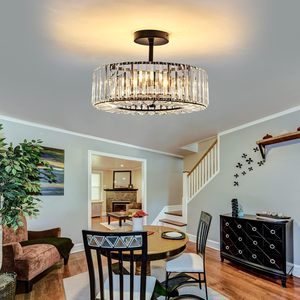 Luces Candelabro de cristal moderno Negro Redondo Semi Flush Mount Lámpara de techo Candelabro de granja para comedor - Product Image 3