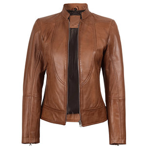 Chaqueta de Cuero para Mujer con Cierre Frontal, Cuello Alto, Múltiples Bolsillos, Mangas Largas, Transpirable, con Logotipo Personalizado e Impresión - Product Image 1