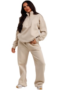 Latest Custom Logo 2 Piece Women Half <b>Zip</b> <b>Sweatshirt</b> & Joggers Tracksuit Set <b>Full</b> Length Women 2 Piece Jogger Sweat Set - Product Image 3